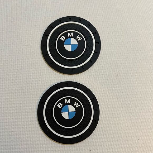BMW cup Coasters in black with logo. Set of 2 NWT - Picture 7 of 9